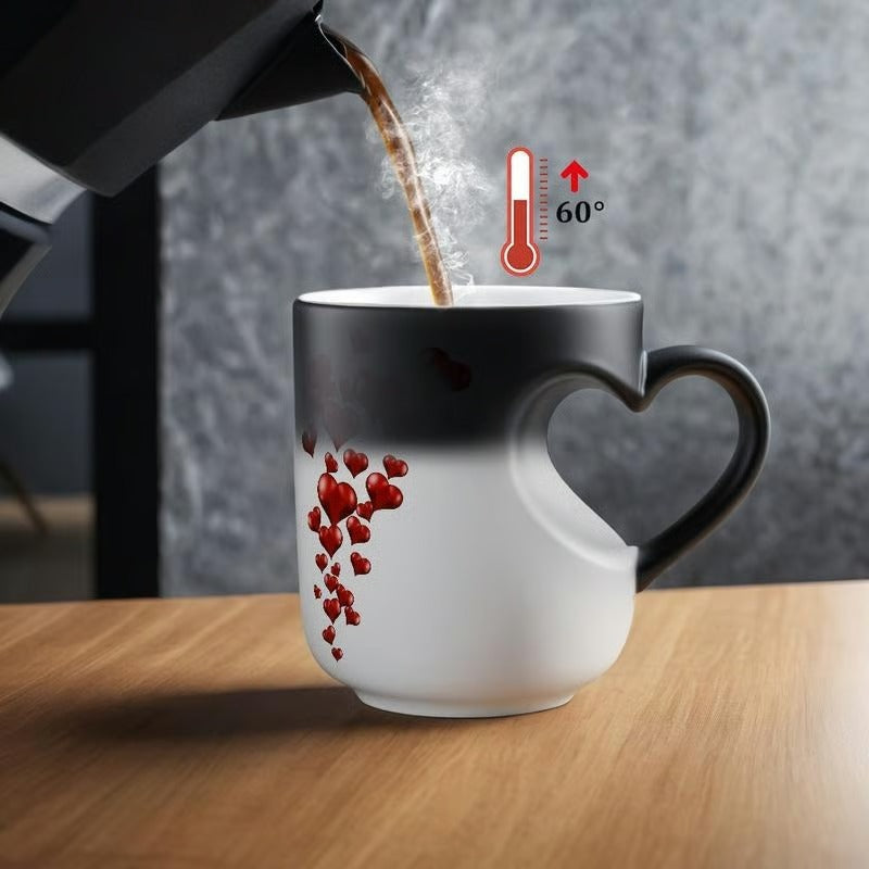 Heart-Shaped Color Changing Ceramic Mug (11oz) – Magic Heat-Sensitive Coffee Gift